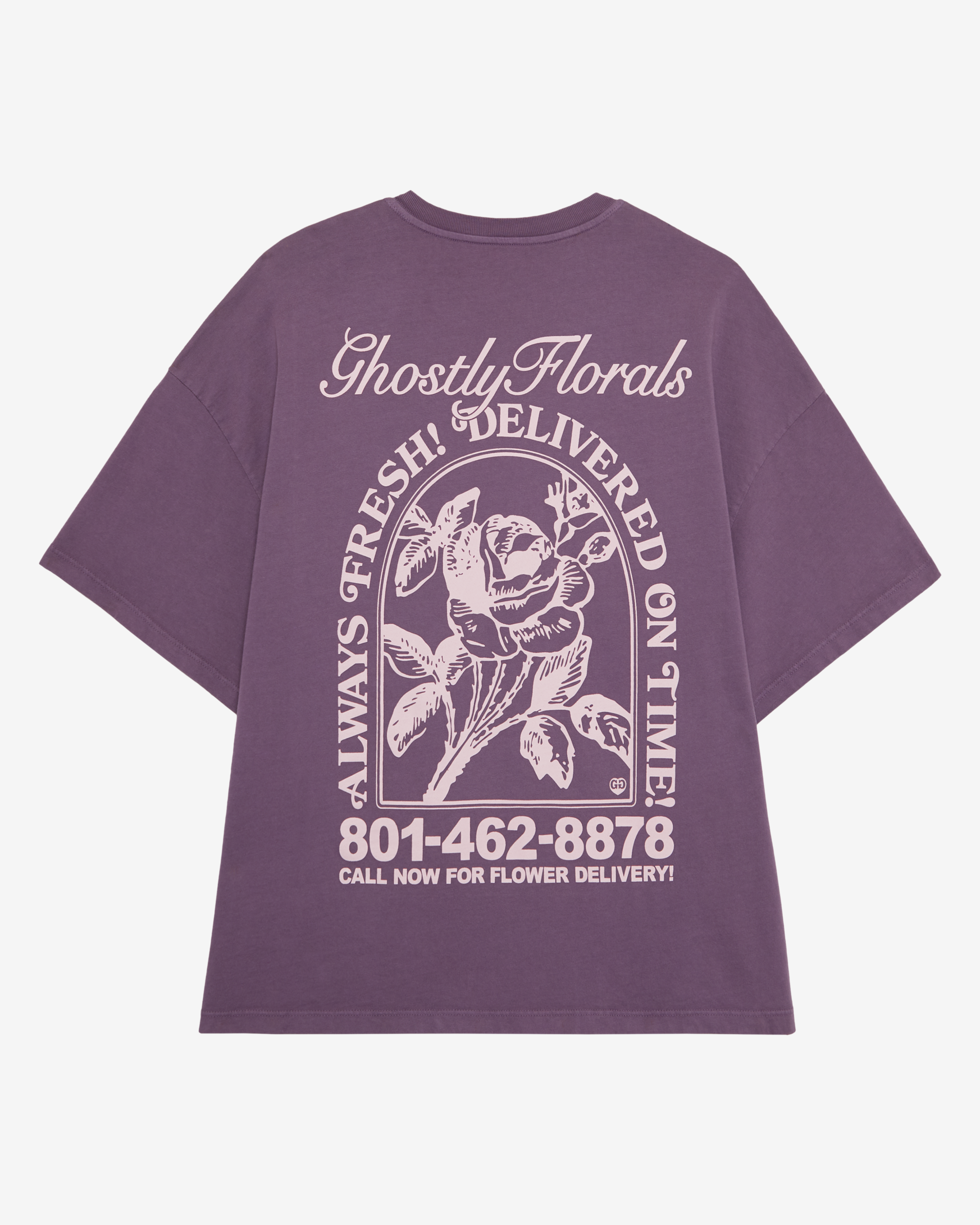 Ghostly Florals Boxy Tee-Purple