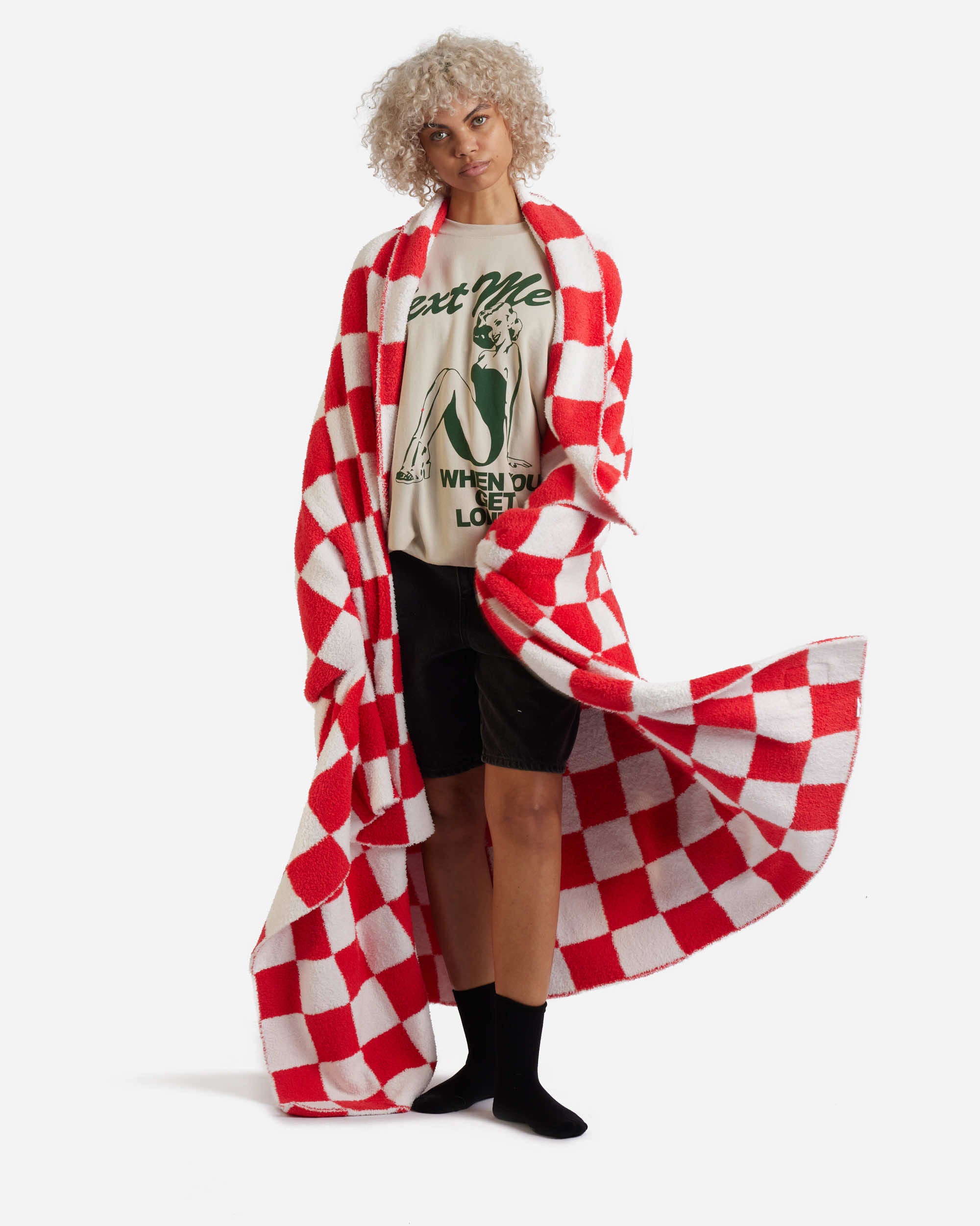 Red and white checkered blanket sale